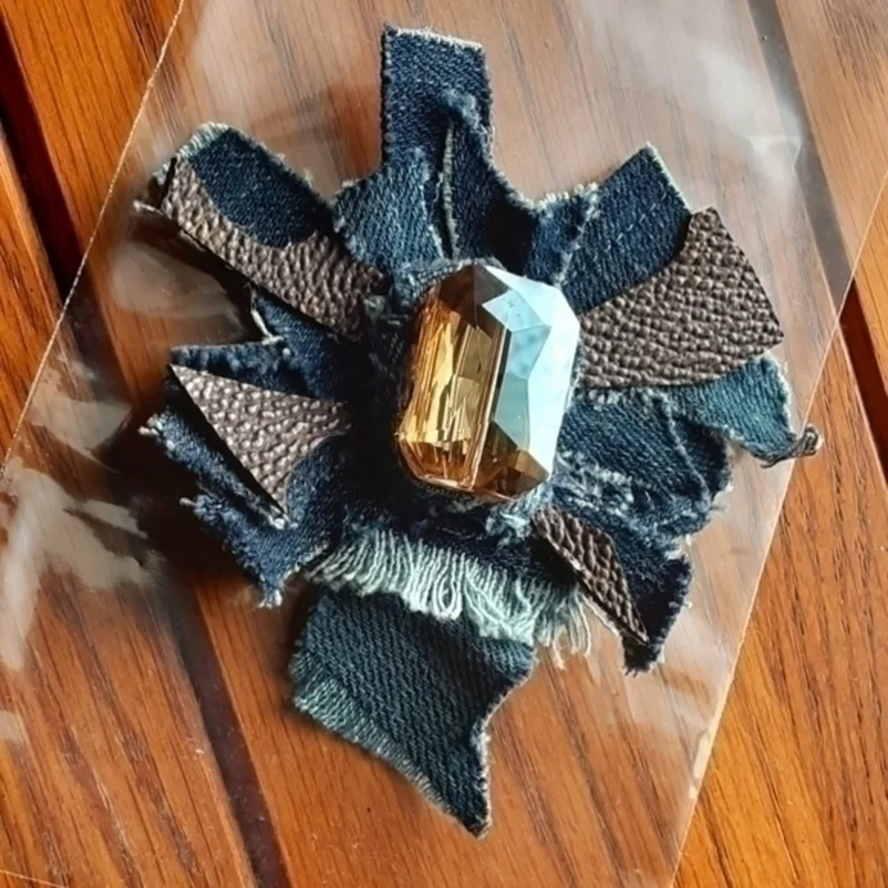 Tasty Raw Edge Denim Coco Gem Badge Brooch